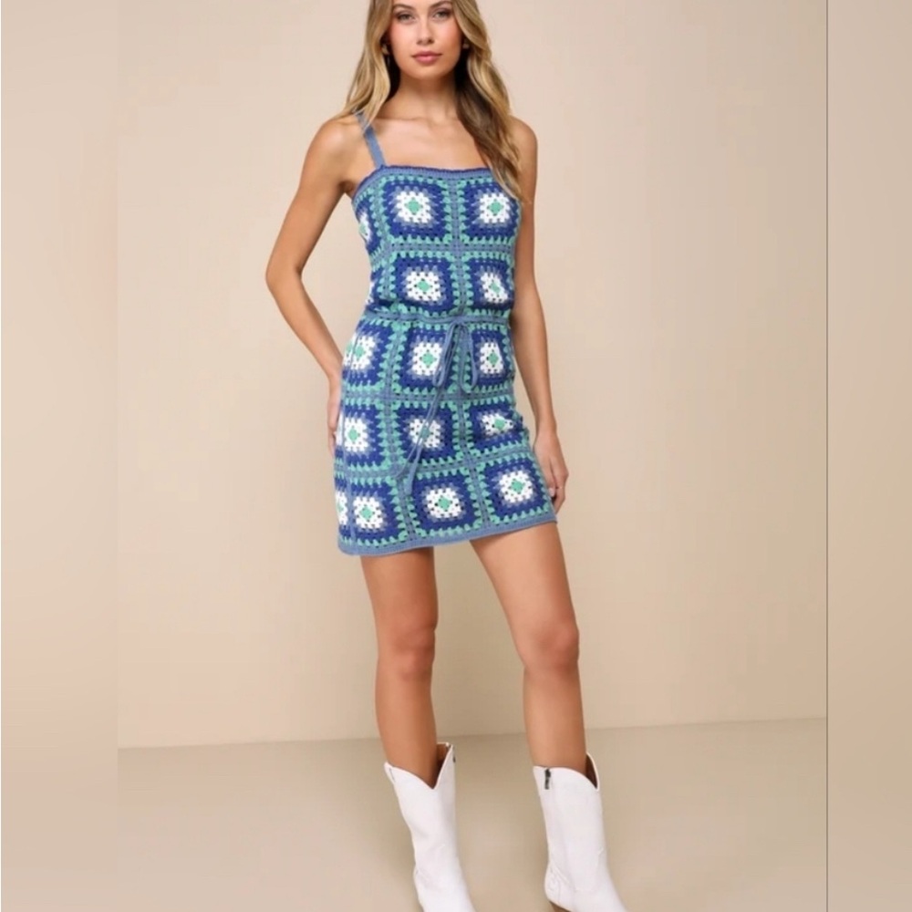 Blue and Green Crochet Dress